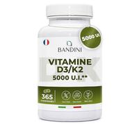 Bandini® Vitamine D3 K2 365 Comprimés 30 000 UI par mois, Vitamines D 5000 UI/comprimé, Qualité Premium, 100 mcg K2, 99,7+% All-Trans K 2-MK7 + 125mcg Cholecaciferol, Os, Dents, Système immunitaire