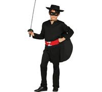 Bandit Ensemble d'Aventure Pour Petits Héros Mousquetaire Fantaisie Costume Carnaval Accessoire Zorro Cape Carnaval Jeune Mascarade Noir, Taille : 98/104 Couleur : Noir