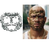 Bandit Halloween Tatouage Visage Style Vintage Art Design Temporaire Urban Look Gangster Thèmes Tatouage Intégrés Pour Adultes, Couleur : Noir