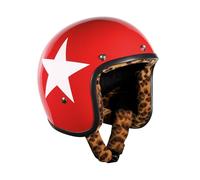Bandit Jet Star Casque de moto ouvert avec doublure léopard, rouge brillant, visière incluse Rouge Gloss Star Leopard Liner Open Helmet Starr-L (M)