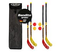 Bandito FunHockey Ensemble de raquettes de hockey avec balles et sac pour enfants, balle de floorball pour jardin, hockey de rue, extérieur, gauchers, droitiers, 4 balles, 4 raquettes, 1 sac