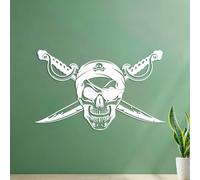 Bandits des mers, symboles de pirates, crâne et os Décorations murales en vinyle Culture du tatouage 54.6x89.8cm Blanc