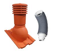 Bandloo Cheminée de ventilation tuile de toit cheminée d'aération VENTOS X PLUS 150 mm + FLEXOS X PLUS 60 cm pour Tile Nelskamp Finkenberger, Benders Mecklenburger. Aération de tuiles (rouge brique