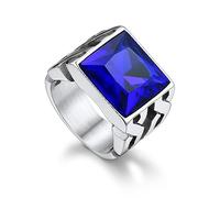 Bandmax Bague Celtique Homme Acier Inoxydable Taille 57, Bague Pierre Bleue en Verre de 14mm