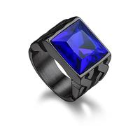 Bandmax Bague Homme Celtique Noir en Acier Taille 72, Bague Saphir Bleu en Verre de 14mm