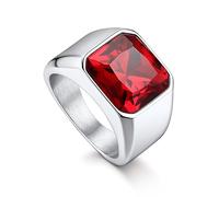 Bandmax Bague Homme Pierre Rouge Acier Inoxydable Taille 69, Bague Solitaire Ru n Verre de 12mm