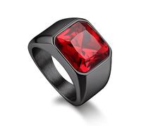 Bandmax Bague Homme Rubis de Synthèse Taille 72, Bague Noir avec Solitaire en Verre de 12mm