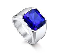 Bandmax Bague Homme Saphir de Synthèse Taille 72, Bague Acier Inoxydable Solitaire en Verre de 12mm
