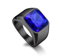 Bandmax Bague Pierre Bleue Taille 64, Bague Homme Noir Orné de Saphir en Verre K9 de 12mm