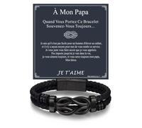 Bandmax Bracelet Cuir Homme Noir avec Nœud Concentrique 23cm à Mon Papa Bracelet Tressé avec Carte Cadeau en 4 Langues, Cadeau Anniversaire/la Fête des Pères