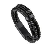 Bandmax Bracelet Homme Cuir Tressé Multicouche pour Homme 21cm avec Perles de Viking Nordique Inoxydable, Bijoux Homme