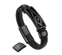Bandmax Bracelet Homme maçonnique Noir 21cm Manchette Cuir PU Tressé avec Emblème de Franc-maçonnerie