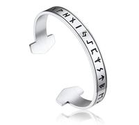 Bandmax Bracelet Homme Runes Viking Acier Inoxydable, Jonc Rigide 9,5mm avec Ouverture de Marteau de Thor, Bracelet Manchette Mjölnir