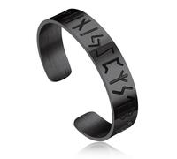 Bandmax Bracelet Runes Viking Homme Noir, Jonc Ouvert Rigide Viking Nordique 15mm de Large, Périmètre Inférieur de 19,5cm