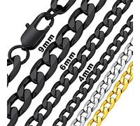 Bandmax Chaîne Hip Hop Homme Longue 76cm Collier Maille Gourmette Noir 6mm Rapper Chain