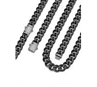 Bandmax Chaîne Homme Cubaine en Acier Inoxydable avec Fermoir Zircon Blanc - Largeur de 6/9/12 mm - Argenté/Doré/Noir - Cadeau Anniversaire/la Fête des Pères/Saint-Valentin- Longueur 46-76 cm
