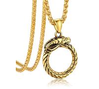 Bandmax Collier Dragon Homme Plaqué Or Jaune, Pendentif Ouroboros avec Chaîne Spiga 3mm/55cm