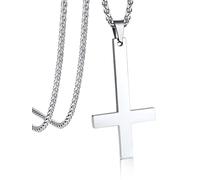 Bandmax Collier Homme Croix à l'envers en Acier Inoxydable/Noir, Pendentif Croix de Saint Pierre avec Chaîne Spiga Ajustable de 3mm/55+5cm