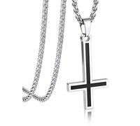 Bandmax Collier Homme Croix de Saint Pierre en Acier Inoxydable/Noir, Pendentif Croix Inversée avec Chaîne Spiga Ajustable de 3mm/55+5cm