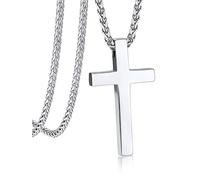 Bandmax Collier Homme Croix en Acier Inoxydable/Plaqué Noir, Pendentif Croix Chrétienne avec Chaîne Spiga 3mm/55cm