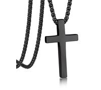 Bandmax Collier Homme Croix en Acier Inoxydable/Plaqué Noir, Pendentif Croix Chrétienne avec Chaîne Spiga 3mm/55cm