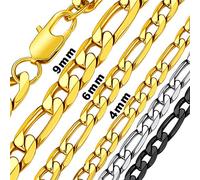 Bandmax Collier Homme Maille Figaro 4mm Plaqué Or Jaune Chaîne en Acier Doré Longue 71cm