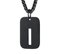 Bandmax Collier Homme Plaque Lettre I Noir Chaîne Pendentif Dog Tag avec Alphabet Creux Initial Pendant Necklace