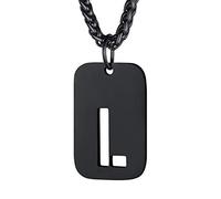 Bandmax Collier Homme Plaque Lettre L Noir Chaîne Pendentif Dog Tag avec Alphabet Creux Initial Pendant Necklace