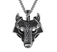 Bandmax Collier Homme Viking Loup en Acier Inoxydable Pendentif Tête de Fenrir avec Chaîne 55cm/3mm de Large