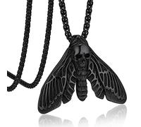 Bandmax Collier Papillon de Nuit à Crâne Noir pour Homme, Pendentif Animal Volant Gothique Punk Style