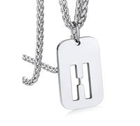 Bandmax Collier Plaque Acier Lettre H Homme Chaîne Pendentif Dog Tag Creux Initiale Alphabet Pendant Necklace