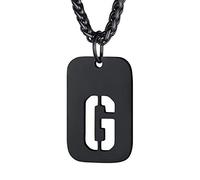 Bandmax Collier Plaque Homme Noir Chaîne Pendentif Dog Tag Creux avec Lettre G Initial Pendant Necklace