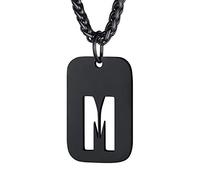 Bandmax Collier Plaque Homme Noir Chaîne Pendentif Dog Tag Creux avec Lettre M Initial Pendant Necklace