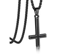 Bandmax Collier Saint Pierre Homme Noir, Pendentif Croix Inversée avec Chaîne Spiga de 3mm, 55+5cm de Long