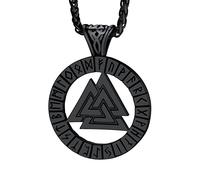 Bandmax Collier Viking Homme en Acier Inoxydable/Noir, Pendentif Vegvisir/Médaillon Runique avec Triquetera/Valknut, Bijou Talisman