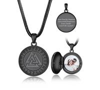 Bandmax Médaillon à ouvrir pour photos - Collier en argent sterling 925 avec pendentif - Chaîne en cuir avec images - Pendentif rond - Amulette - Bijou souvenir pour femme, mère, petite amie, Cuir