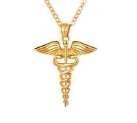 Bandmax Pendentif Caducée Hermes Plaqué Or Collier Pendentif Aile d'Ange Épée pour Femme Homme Médecin Infirmière