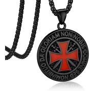 Bandmax Pendentif Templier Homme Acier Noir, Collier Médaillon avec Croix des Templières Bijou de Talisman