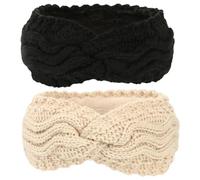 Bandons d'hiver pour femmes 2pcs tricots chauffe-oreilles avec des bouffes d'oreille de crochet à câble doux et confortable pour les chauffeurs de sport en plein air pour femmes