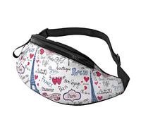 Bandouliere Sac Homme Mots d'amour De Paris Blanc Eiffel, Sac De Taille Loisir Sac Banane Grande Capacité Pochette Telephone pour Vacances Homme Alpinisme