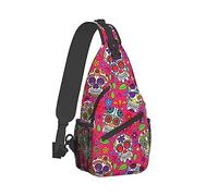 Bandoulière Ultra Léger Cross Body Sling Sac à Dos Multifonctionnel Anti Vol Sac pour Randonnée Cyclisme Marche Chien Vélo Voyage, The Dead Sugar Skull Pink Art