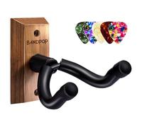 Bandpop Support mural en noyer noir avec 5 médiators pour guitare acoustique, électrique, basse, banjo, mandoline