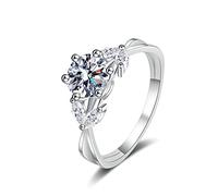 Bands de mariage de l'éternité en argent sterling pour femmes, bague de femme avec zircone cubique/fleur ronde de Moissanite