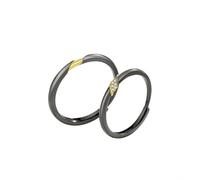 Bands de mariage Gravé Ring Promise pour couple, couple d'éternité des anneaux sterling réglables, ronde avec une bague de mariage noire en zircone cubique