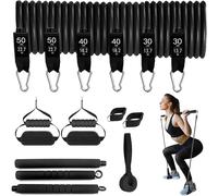 Bands,Pilates Bar Set With 6 Resistance Bands 30 40 50 Lbs Resistance Bands With Handles Band Straps Foot Anchor Door