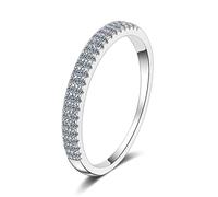 Banemi Alliance Mariage, Bague Large Femme Argent Demi-Éternité Argent 925 avec 0.23ct Rond Moissanite Taille 57.5