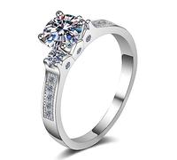 Banemi Bague Unisexe, Argent Bague Amitié Femme Bague à 4 Griffes avec Moissanite de 0,8 CT Argent 925 Taille 50