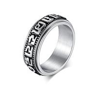 Banemi Bijoux Bague Homme Acier Inoxydable Bague Retro Noir Mantra Daming À Six Personnages Taille de Bague 51.5