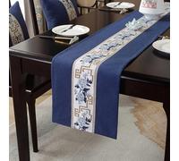 Banemi Nappe Anniversaire, Chemin de Table Mariage Bleu Coton Fleurs pour la Maison de Vacances de Tous Les Jours 300X33cm