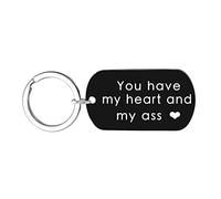 Banemi Porte Clefs Femme Porte Clé Maison Plaque d'Identification Gravure «Tu As Mon Coeur Et Mon Cul» Cadeau Ado